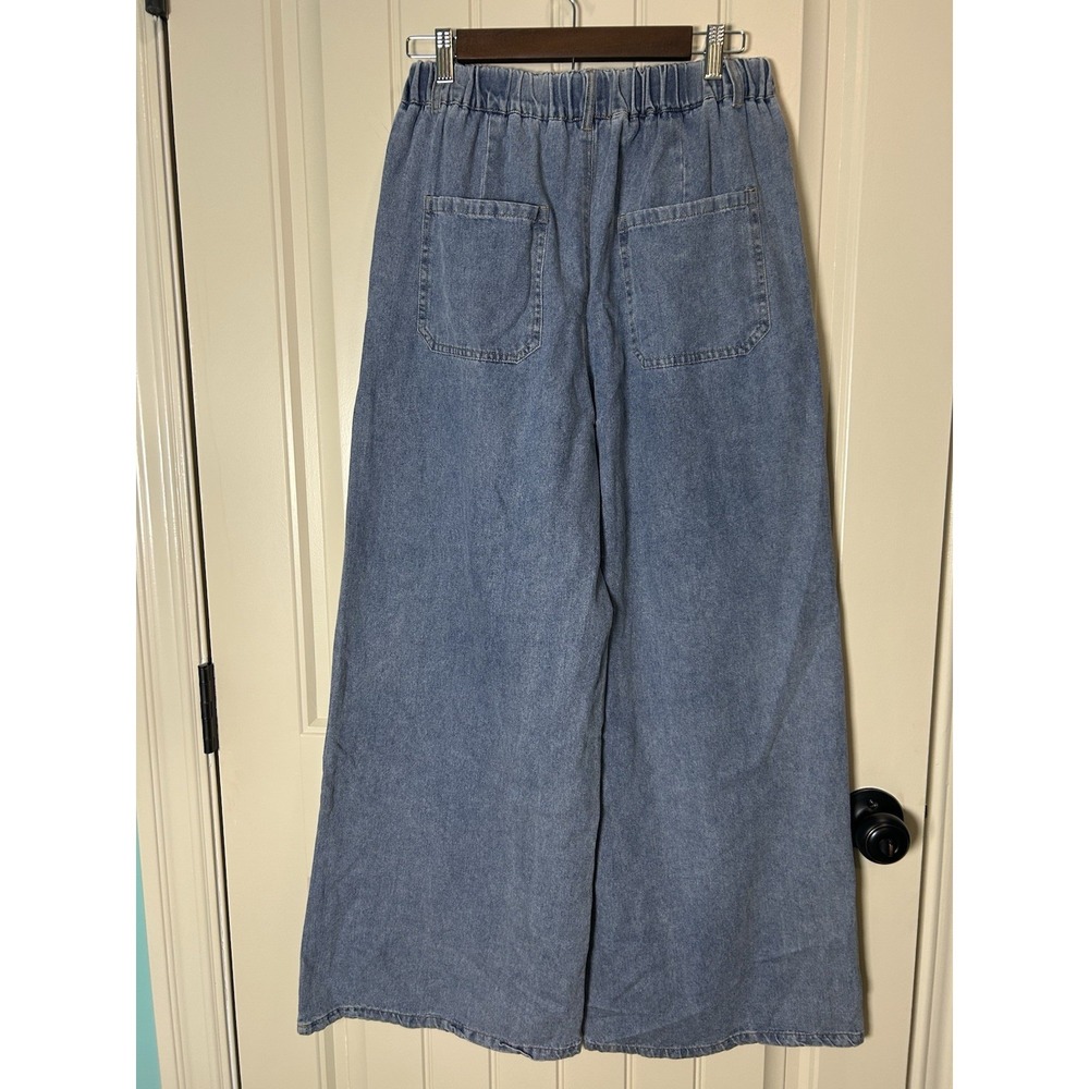 Miou Muse Women Wide Leg Drawstring Jeans Sz L Blue Denim Pull-on Boho Baggy - Picture 2 of 9
